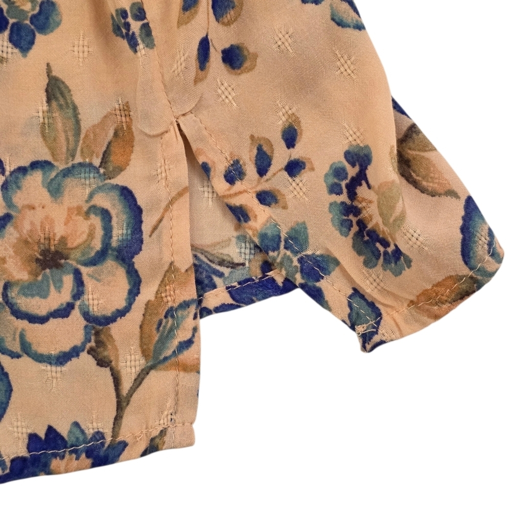 Floral Bohemiam Flowy Peasant Blouse Button Front Pintuck Top Rayon Women XL - Picture 7 of 13